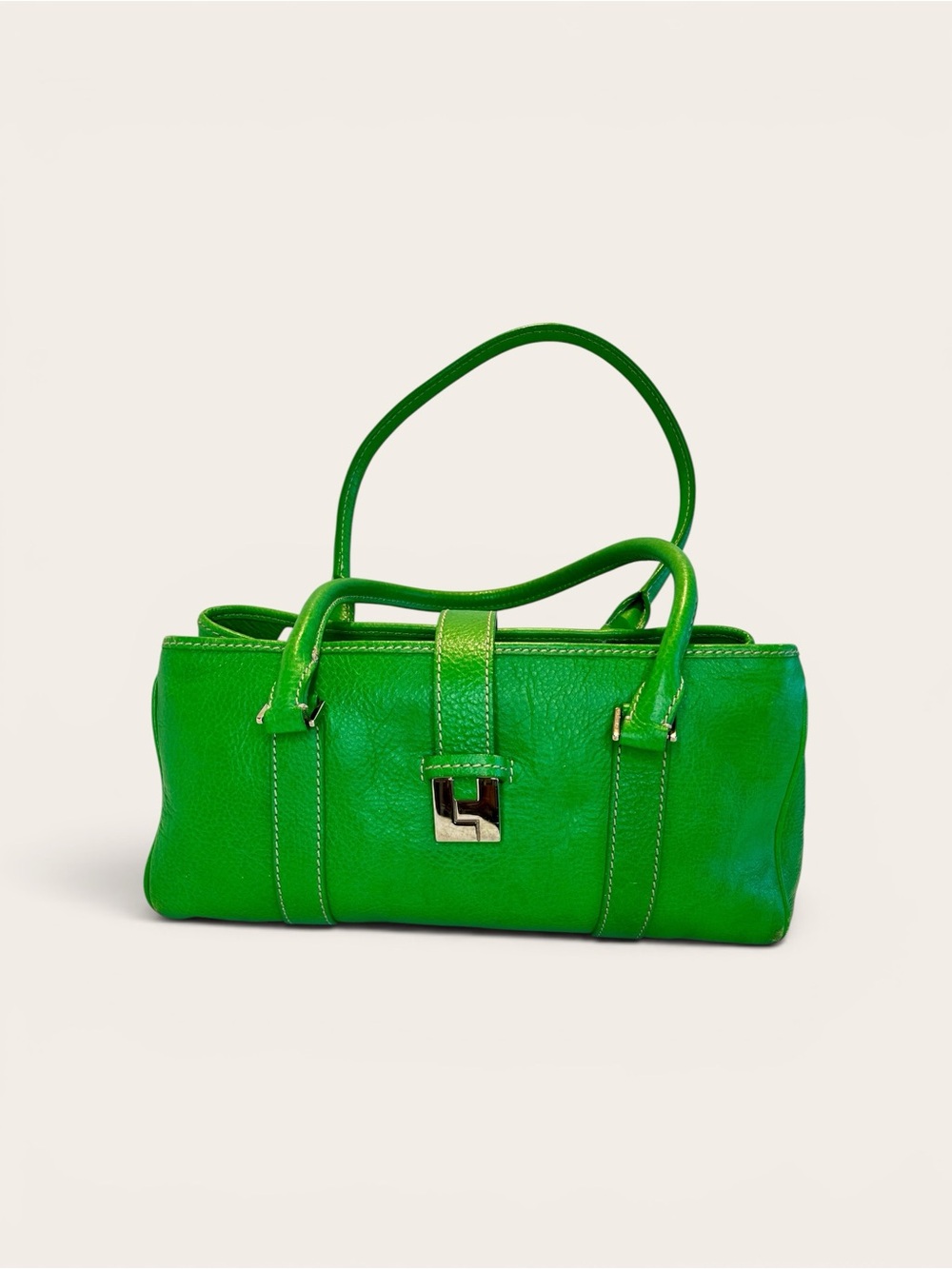 Lambertson Truex Italian Leather Green Satchel Purse Shoulder Handbag